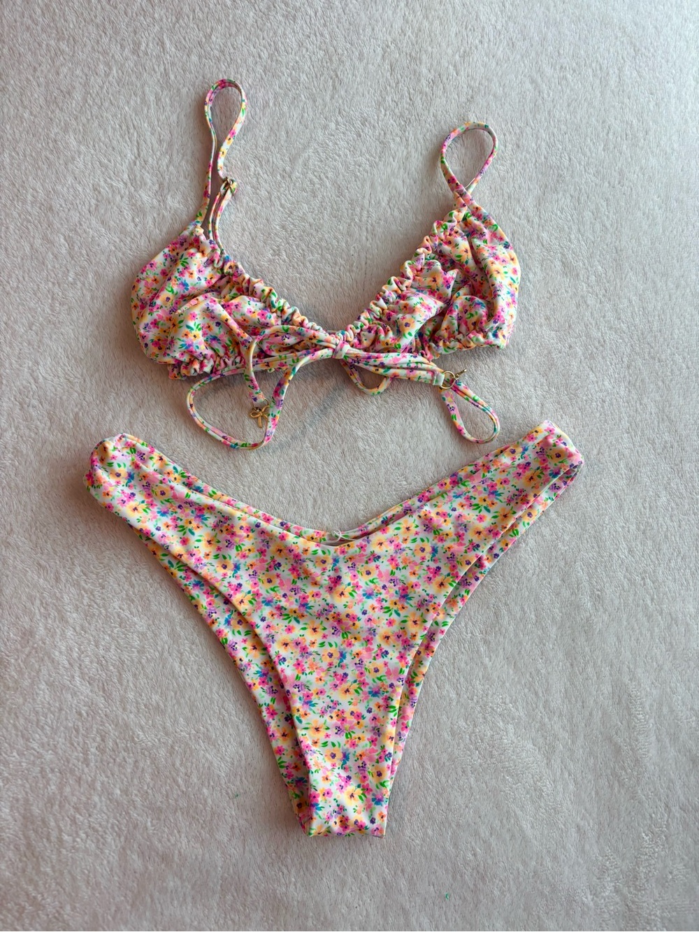 Kulani Kinis Pink Multi Floral Ruched Bikini